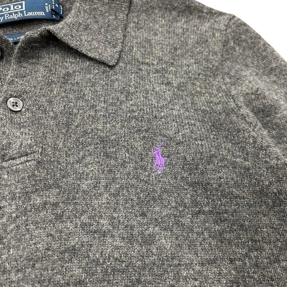 Vintage Polo Ralph Lauren Lambs Wool Knit Polo Pullover Sweater Men’s Large Gray